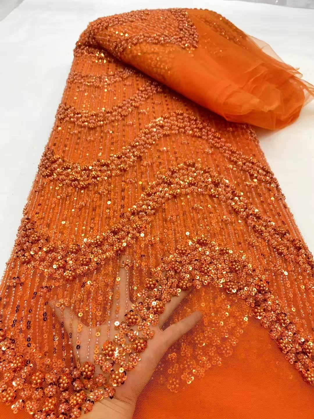 Crystal Mesh Fabric - 2025 ล่าสุดขายร้อนใหม่ High-End หรูหราภาษาฝรั่งเศสคําเย็บปักถักร้อยลูกปัดผ้าลูกไม้แอฟริกันไนจีเรียพร้อมเลื่อมผ้าสําหรับงานแต่งงาน