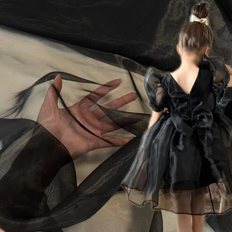 Crystal Mesh Fabric - ผ้าออร์แกนซ่าสีดำประดับคริสตัล 5 หลา เนื้อนุ่ม โปร่งแสง ผ้าตาข่ายออร์แกนซ่าบางเบา