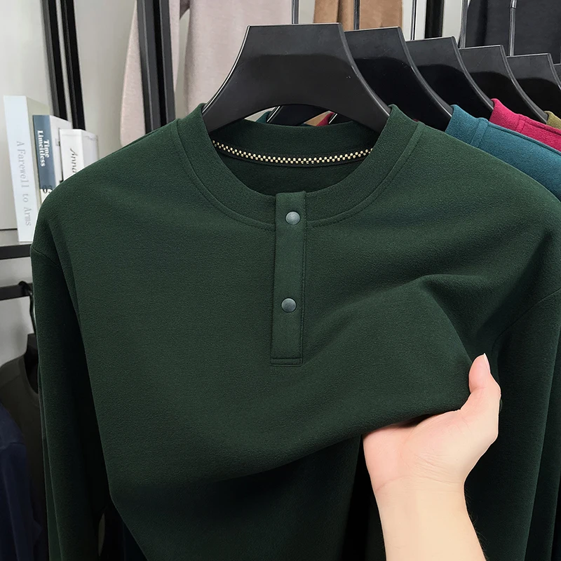 Embellish Knit - เสื้อผู้ชายทรงหลวมแบบเฮนลีย์ คอวี กระดุมสองเม็ด แขนยาว ผ้าเนื้อนุ่มให้ความอบอุ่น เหมาะสำหรับการเดินทางประจำวันและสวมใส่ลำลอง