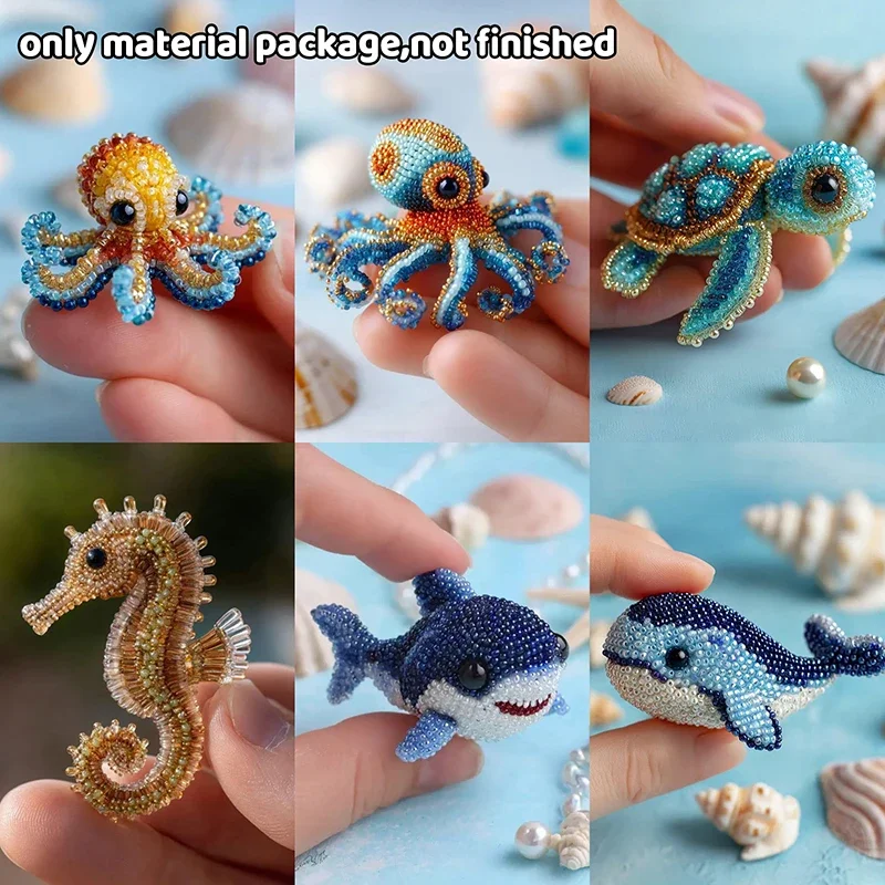 Embroidery Craft - 1 ชุดชุดเย็บปักถักร้อยลูกปัดวัสดุแพคเกจ DIY น่ารักปลาหมึกยักษ์เต่าฉลามออกแบบชุดหัตถกรรมสำหรับผู้เริ่มต้นสร้างสรรค์แฮนด์เมดของขวัญ