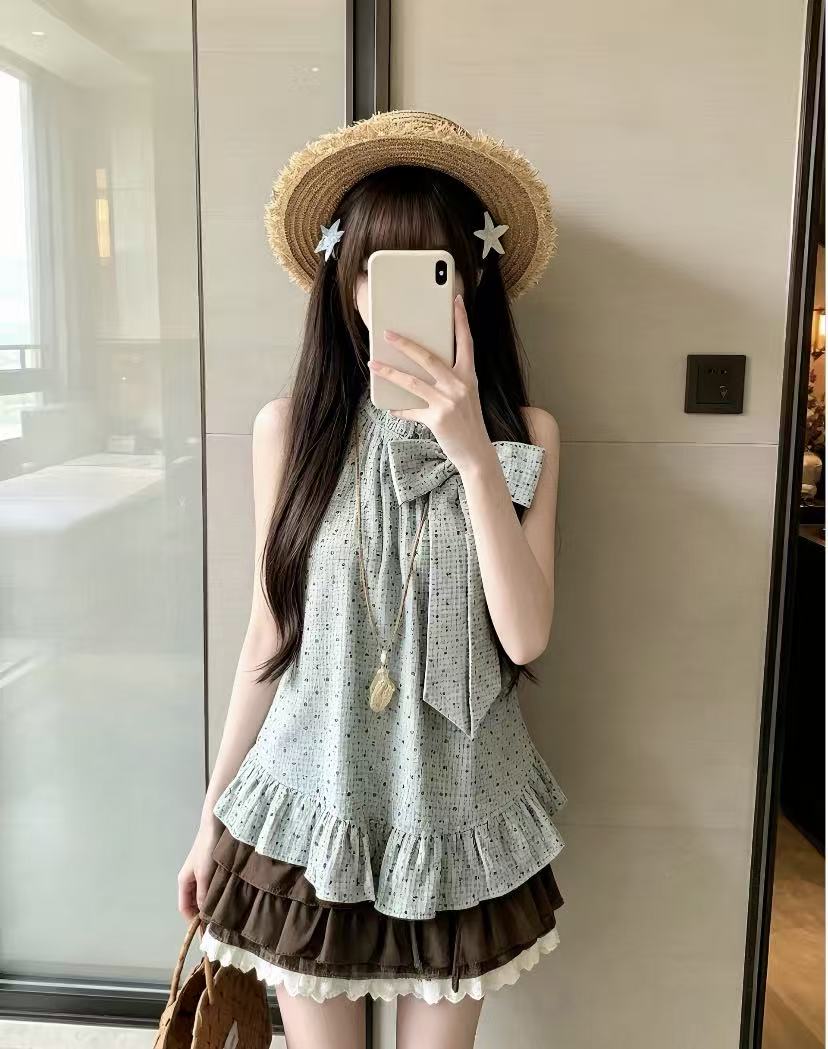 Elastic Lace Trim - ชุดเซ็ต 2 ชิ้น สไตล์วินเทจญี่ปุ่น Sweeti สำหรับผู้หญิง