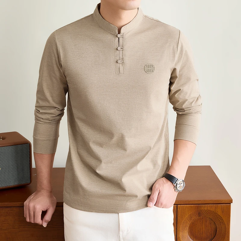 เสื้อยืดแขนยาวคอจีนสำหรับผู้ชา - Embellish Knit บทวิจารณ์และราคา