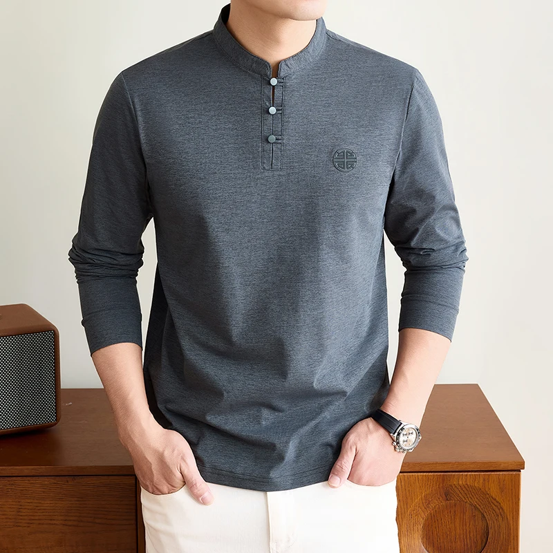 เสื้อยืดแขนยาวคอจีนสำหรับผู้ชา - Embellish Knit บทวิจารณ์และราคา