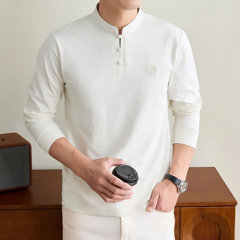 เสื้อยืดแขนยาวคอจีนสำหรับผู้ชา - Embellish Knit บทวิจารณ์และราคา
