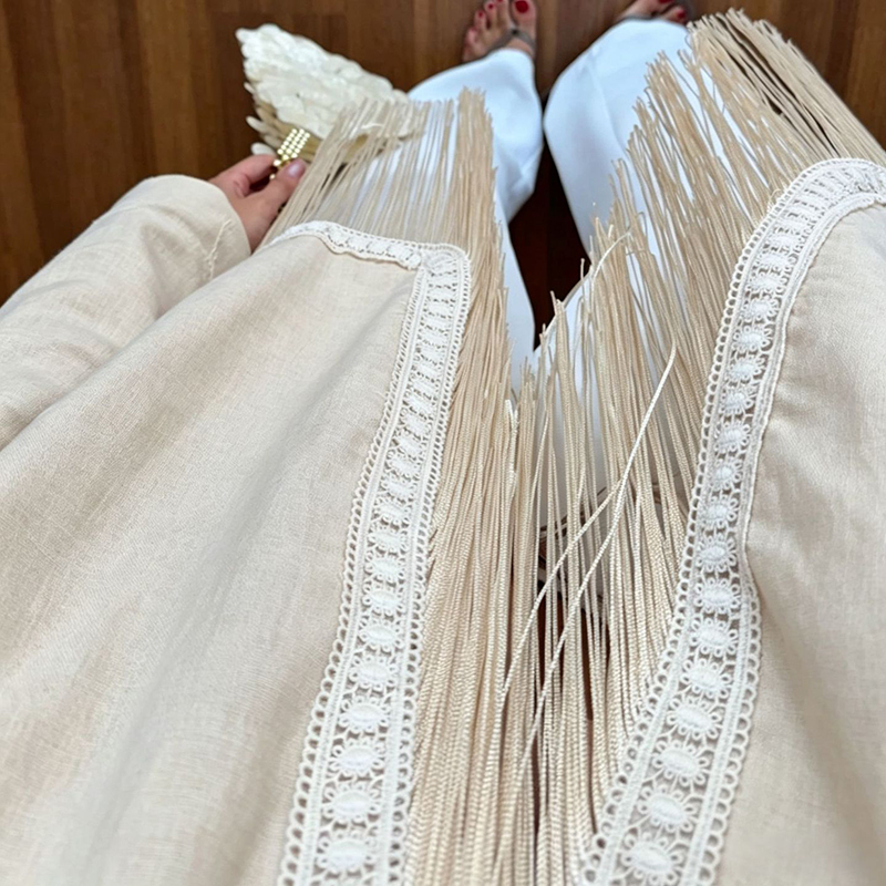 เสื้อคาร์ดิแกนแขนยาวคอตั้งแต่ง - Tassel Fringe Trim บทวิจารณ์และราคา