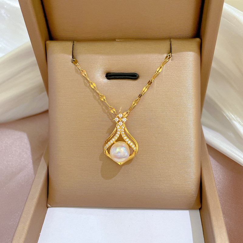 Elegant ผู้หญิง K14 Gold สีสร้ - Pearl Trim Chain บทวิจารณ์และราคา